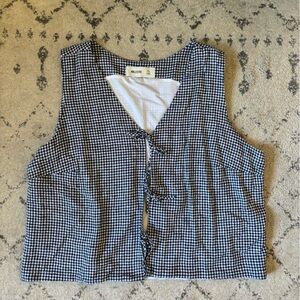 XXL Hollister Easy Linen Blend Tie-Front Vest in Navy Blue Check